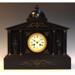 Victorian slate temple style mantel clock, 42cm high