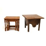 Oak nest of three tables and an oak square coffee table