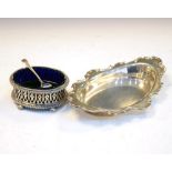 Victorian silver salt with blue glass liner, London 1896, together with an Edward VII silver dish,