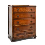 Oak chest of five long drawers, 78cm wide