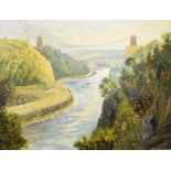 Albert S Hutchings - Oil on canvas - Avon Gorge and The Clifton Suspension Bridge, 49cm x 64cm,