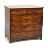 19th Century oak chest of two short over four long drawers fitted brass swan neck handles, 99cm wide