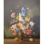 Jan - Oil on canvas - Still-life - Flowers in a vase, 75cm x 62cm, framed