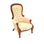 Victorian walnut button back armchair