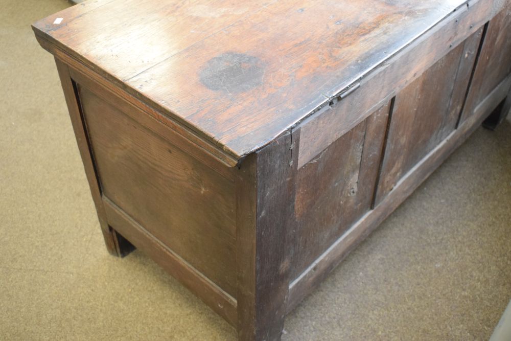 18th Century oak coffer having triple fielded panel front and hinged cover, 135cm wide - Image 5 of 5