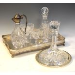 Good quality cut glass silver-plated carafe, two ships decanters, table glass and two silver-