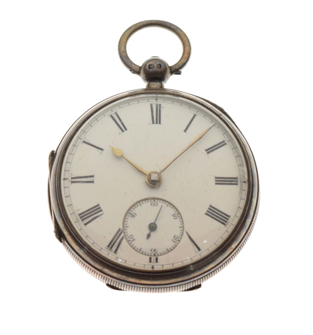 Silver gentleman's pocket watch, the white enamel Roman dial with subsidiary seconds dial