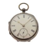 Silver gentleman's pocket watch, the white enamel Roman dial with subsidiary seconds dial