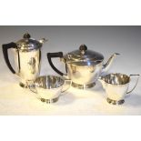 Mappin & Webb Art Deco design four piece silver plated tea set, 20.5cm high