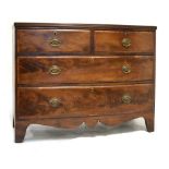 19th Century mahogany crossbanded bow front chest of two short over two long drawers, 108cm wide