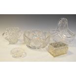 Quantity of crystal cut glass bowls and a basket