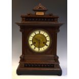 Beech cased mantel clock having galleried cornice and plinth, 44cm high