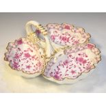 Meissen hors d'oeuvre dish having pink floral decoration, marks to base