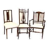 Three Edwardian string inlaid chairs