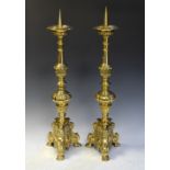 Pair of reproduction brass pricket candlesticks, 71cm high
