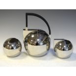 Oliver Hemming - Stainless steel globular design three piece Nio tea set, 23cm high