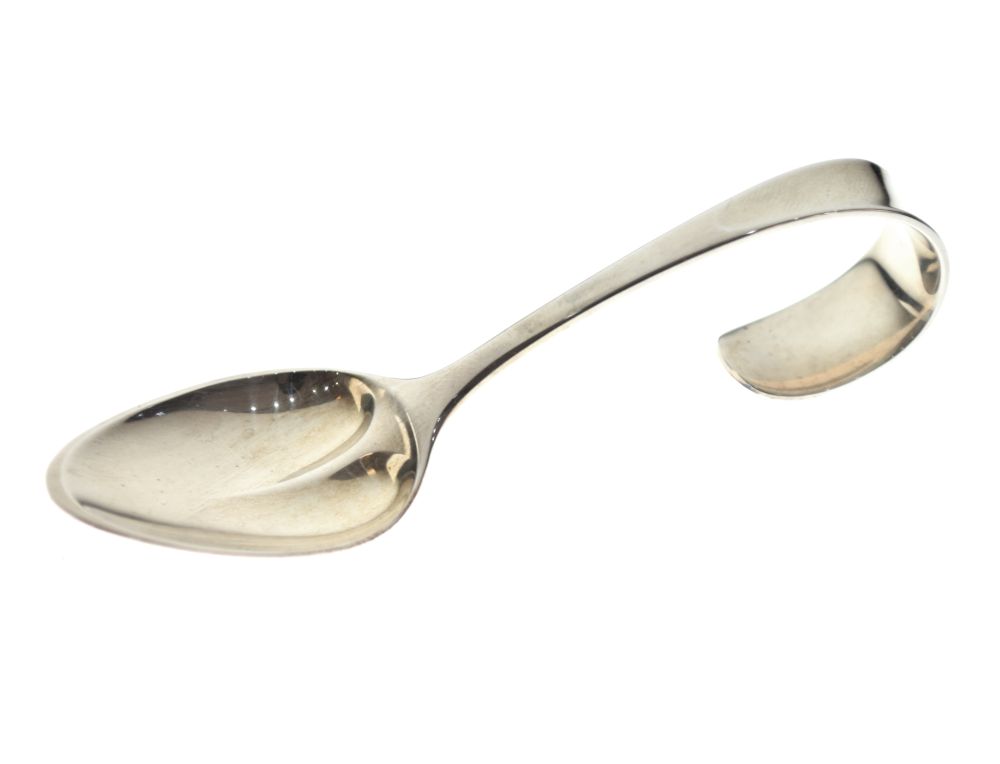 Georg Jensen silver 'My Favourite' child's spoon with curved handle and marked Sterling, in original