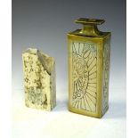 Carn studio pottery slab vase, together with a larger relief decorated slab vase, tallest 31cm high