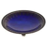 Norwegian silver pin dish with blue enamel decoration, the base marked Norway with import marks