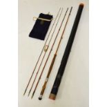 Angling - Hardy refurbished split cane three-piece fishing rod with spare tip, with a Hardy's blue