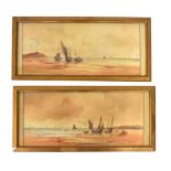 T. Mortimer - Pair of watercolours - Landing The Catch, 23.5cm x 52cm, signed, framed and glazed