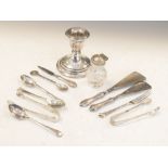 Collection of various silver items to include a George V silver candlestick, Birmingham 1910,