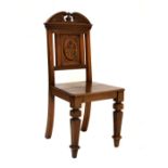 Victorian walnut hard seat hall chair