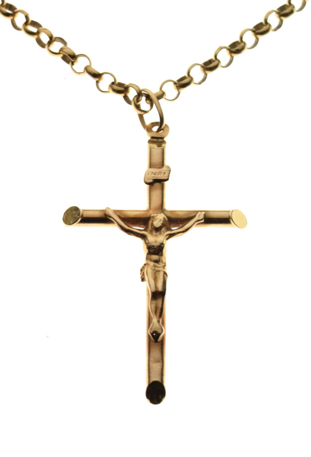 9ct gold hallmarked crucifix on a 9ct gold belcher link chain, 11.3g gross approx