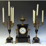 Late 19th Century slate and marble garniture, the dial inscribed Beaufils, Le Mans, overall height