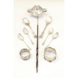 Collection of various silver items to include a George III silver and baleen handled punch ladle,