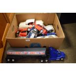 Assorted group of loose diecast and plastic model vehicles to include Global Energy fuel tanker,