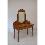 Victorian ash framed dressing table, fitted four drawers with mirror over, 107cm wide