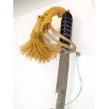 Indian officers dress sword, having floral decorated blade pommel/rope to grip, blade
