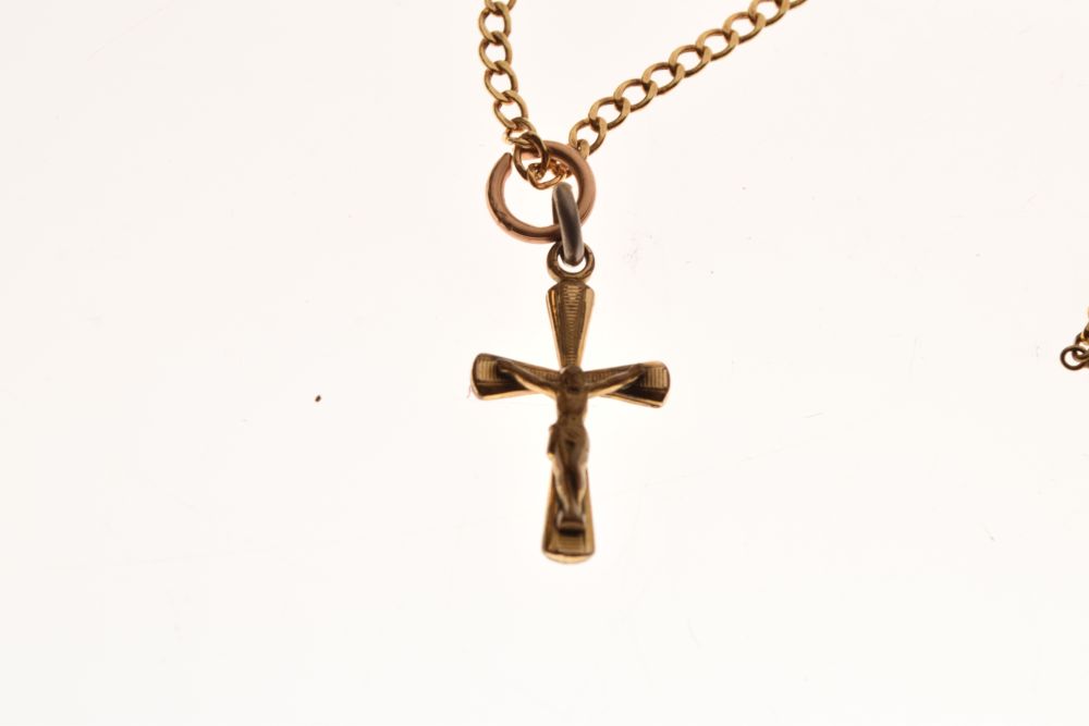 9ct gold wedding band, 9ct gold fine neck chain, crucifix pendant and a bracelet, 11.7g gross approx - Image 2 of 6