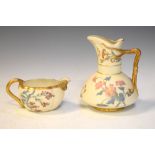 Royal Worcester jug having gilt handle and floral decoration, shape No 1378, together with a similar