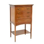 Edwardian mahogany and string inlaid music chest fitted four fall front drawers, 53cm wide