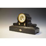 Late 19th Century French black slate mantel clock with Roman chapter ring framing partially