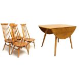 Ercol oval drop leaf dining table and four stickback chairs