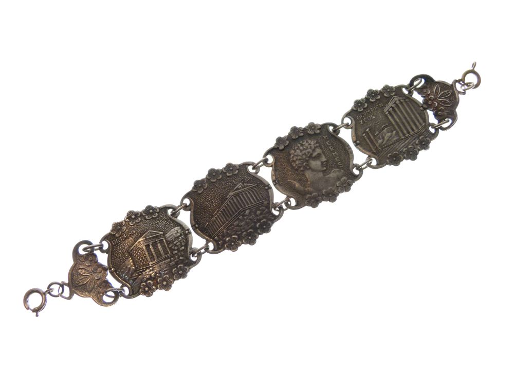 Greek 900-standard white metal panel bracelet depicting Hermes, the Acropolis and other temples, - Image 2 of 5