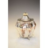 Edward VII silver tea caddy of reeded shouldered oval form, Sheffield 1904, 13cm high, 5.5toz