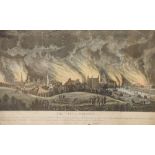19th Century coloured print 'The City of Bristol' during the riots - from a sketch taken from