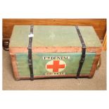 Militaria - Early 20th Century wicker canvas bound medical trunk with metal strap work hinges with