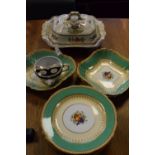 Aynsley part dessert service decorated with fruit within apple-green borders, together with a