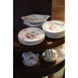 Victorian semi-porcelain part dessert service, with painted floral decoration and moulded borders,
