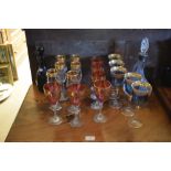 Assorted glass ware comprising three sets of six wines, plus two decanters (20)