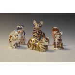 Six Royal Crown Derby porcelain paperweights to include cats, squirrels, birds etc