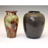 Ewenny pottery baluster shaped vase with green and brown glaze and one other Poole pottery vase,