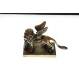 19th Century Grand Tour souvenir bronze model of the winged lion of St Marks, Venice, 10cm long