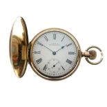 Waltham - Gentleman's gold-plated full hunter cased pocket watch, white Roman dial with subsidiary