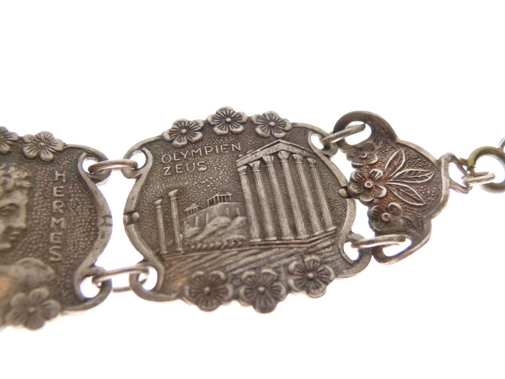 Greek 900-standard white metal panel bracelet depicting Hermes, the Acropolis and other temples, - Image 3 of 5